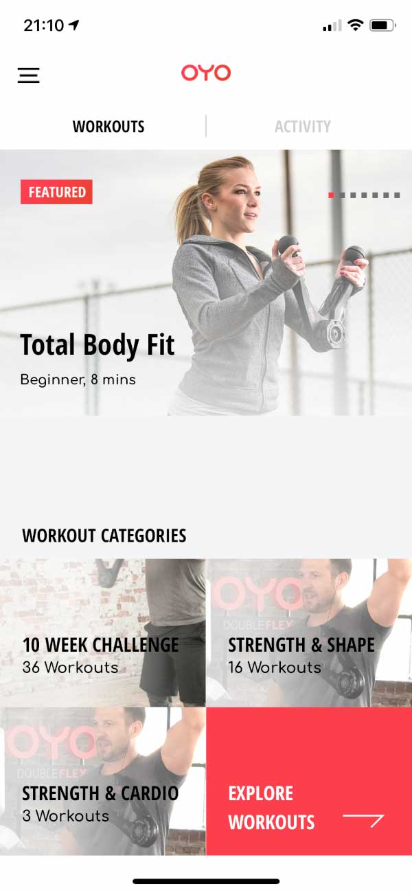 Main menu of the OYO app