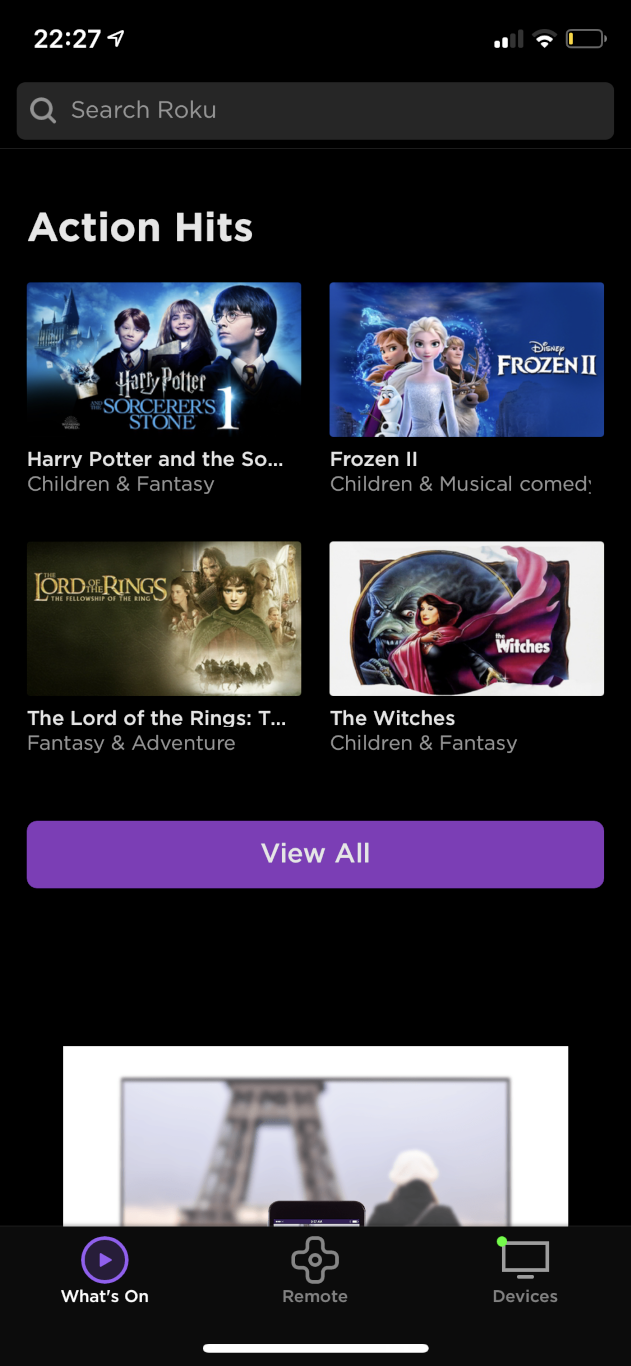 Roku Whats On list